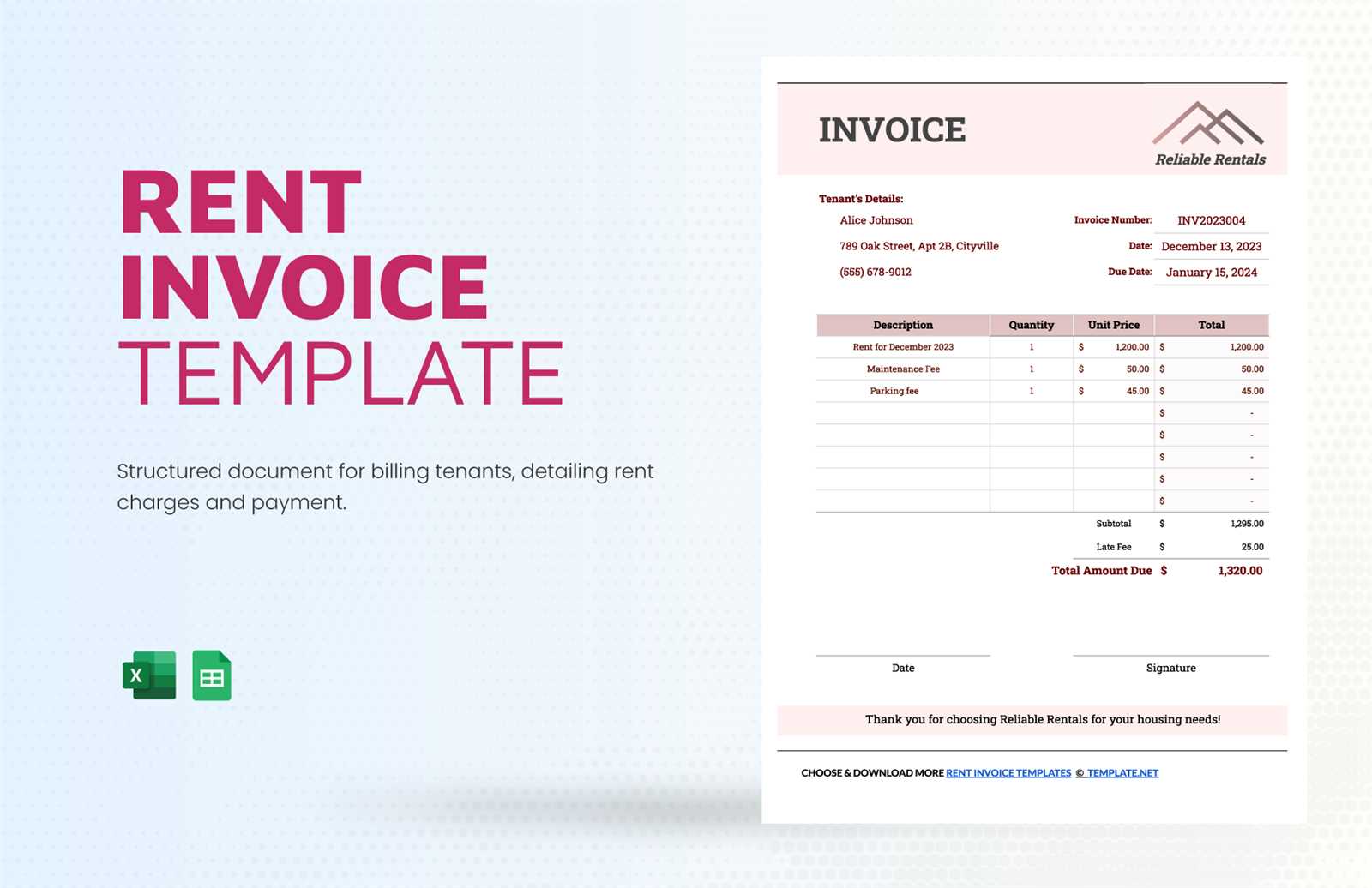 room rental invoice template