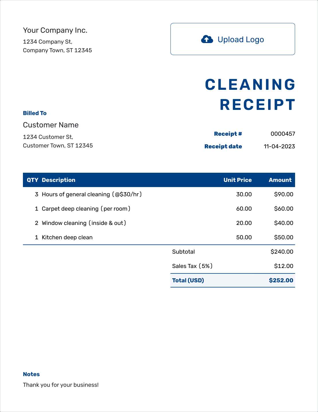 sample cleaning invoice template