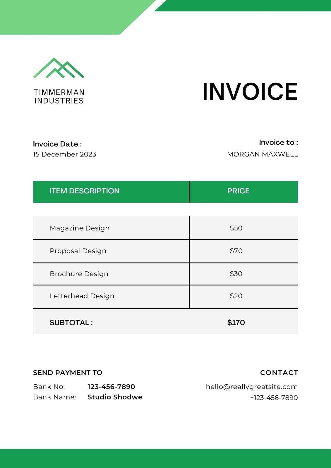 sample commercial invoice template