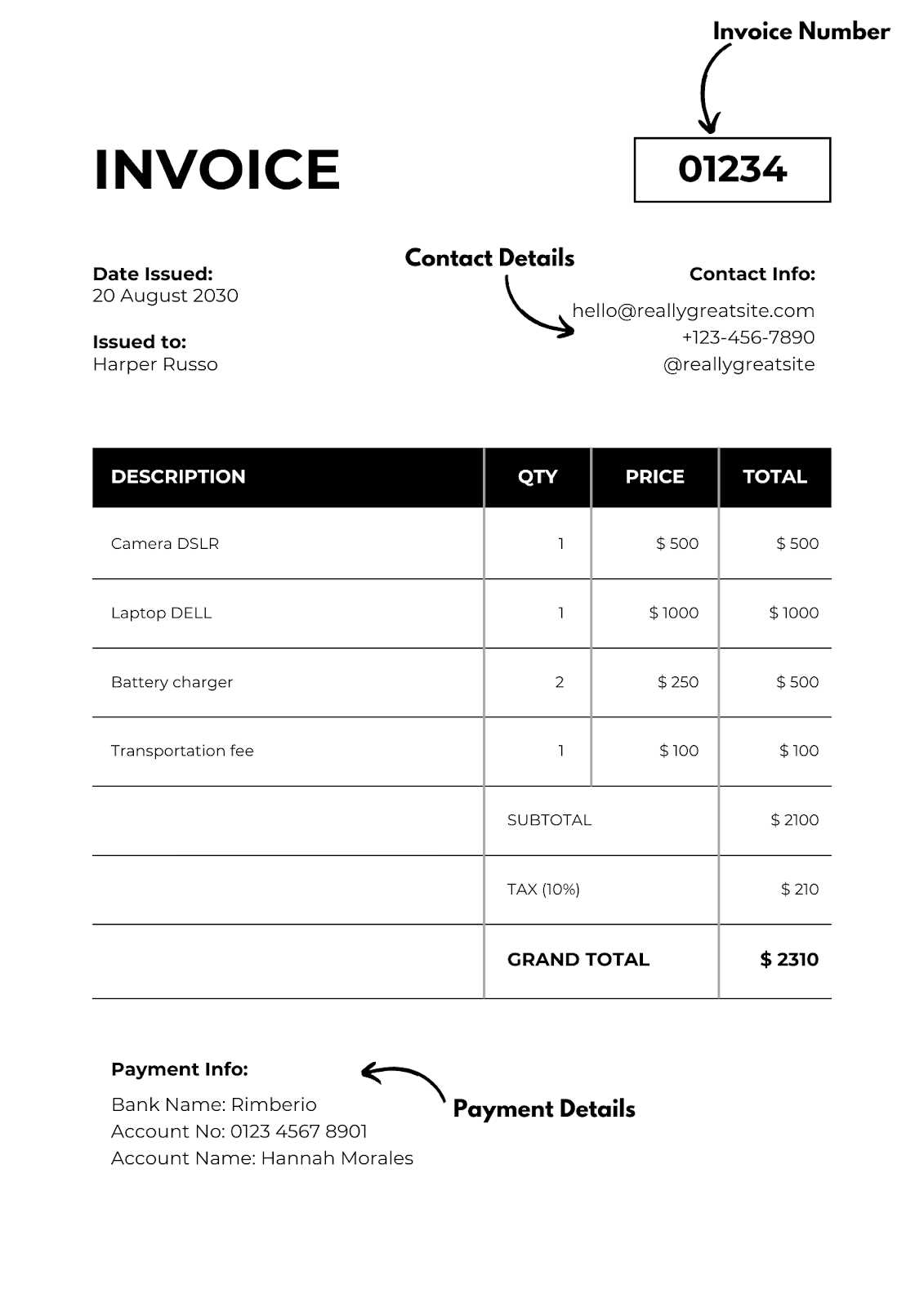 sample commercial invoice template