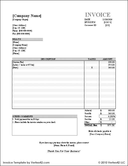 sample excel invoice template