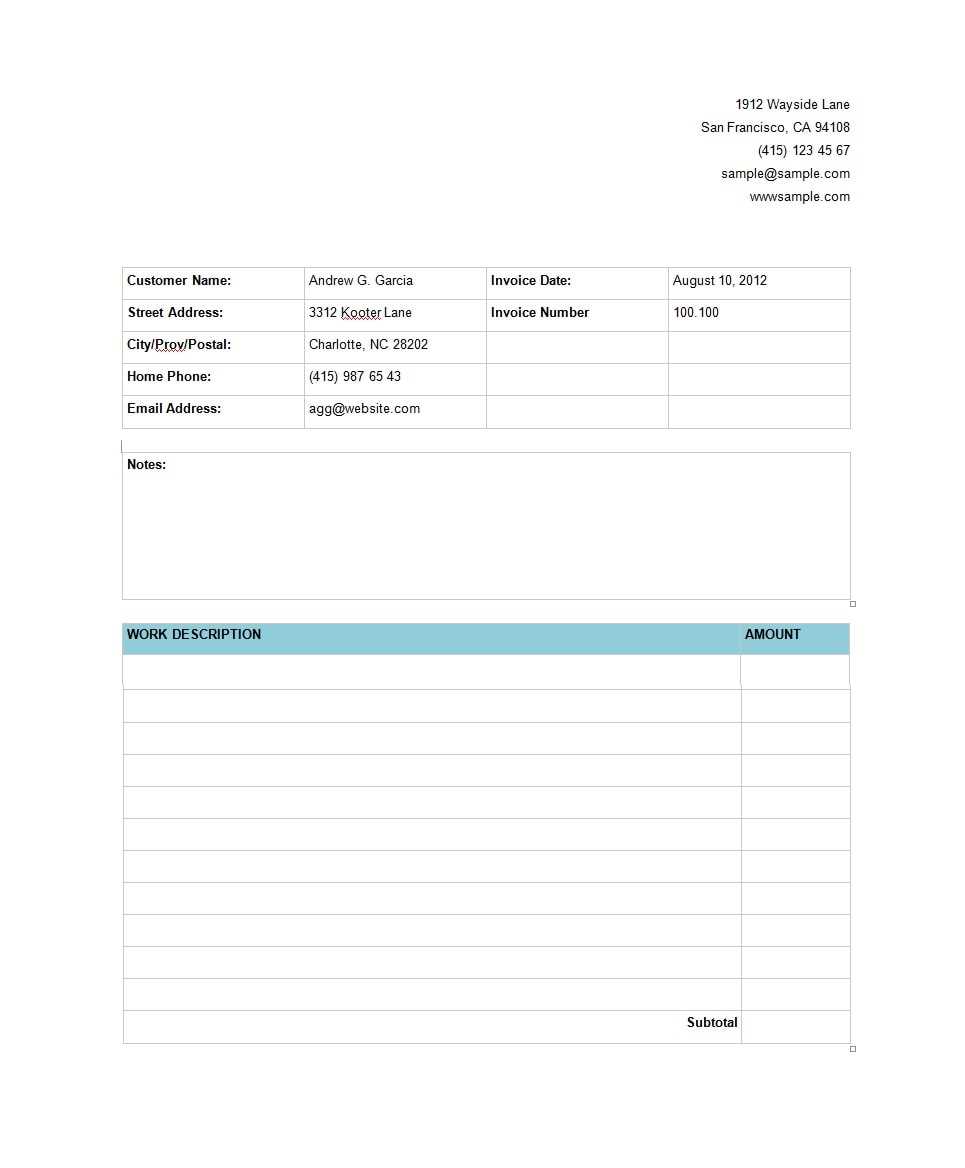 sample invoice template