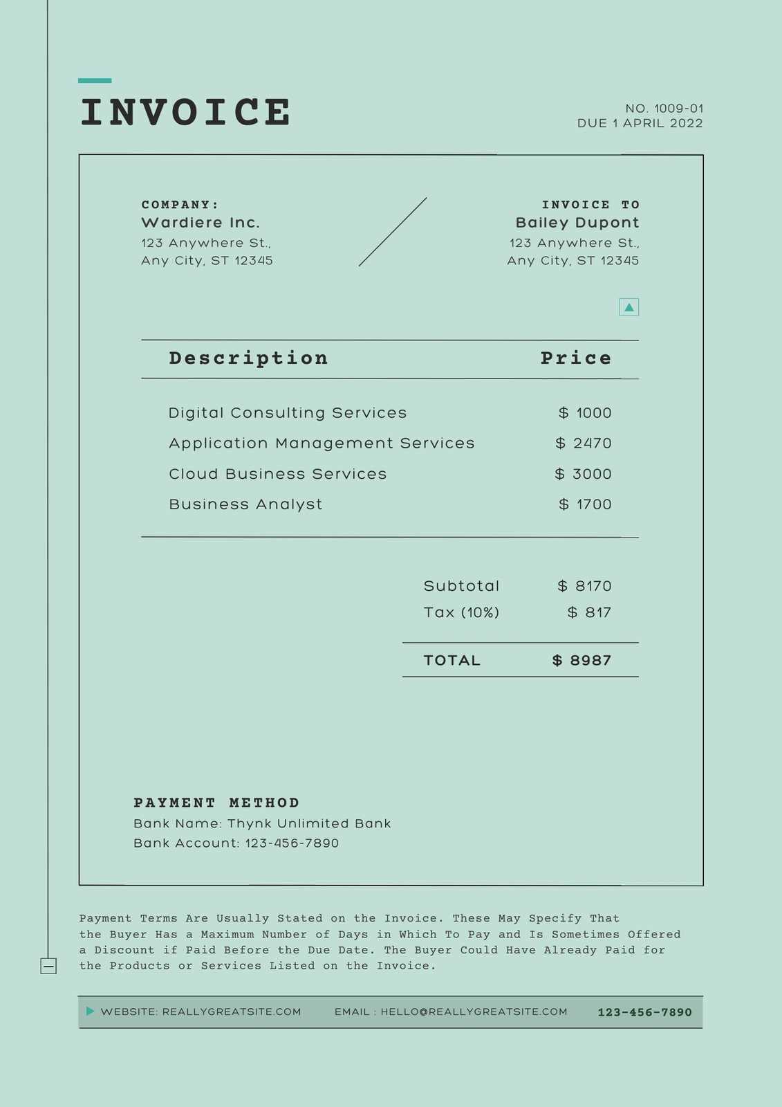 sample invoice template for consulting services