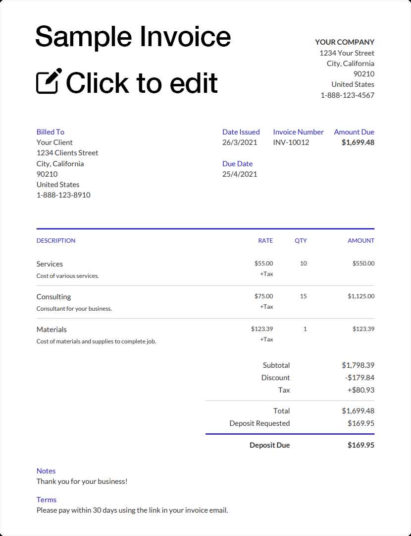 sample of an invoice template
