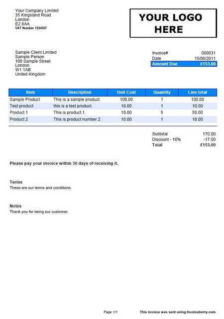 sample of an invoice template