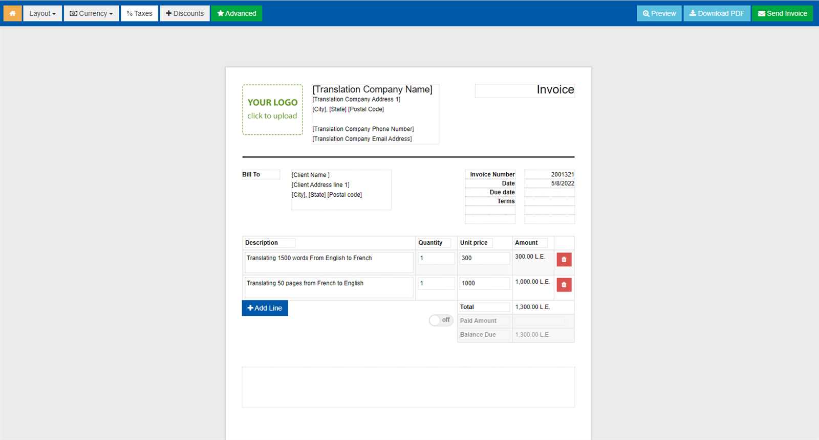 sample of invoice template in excel