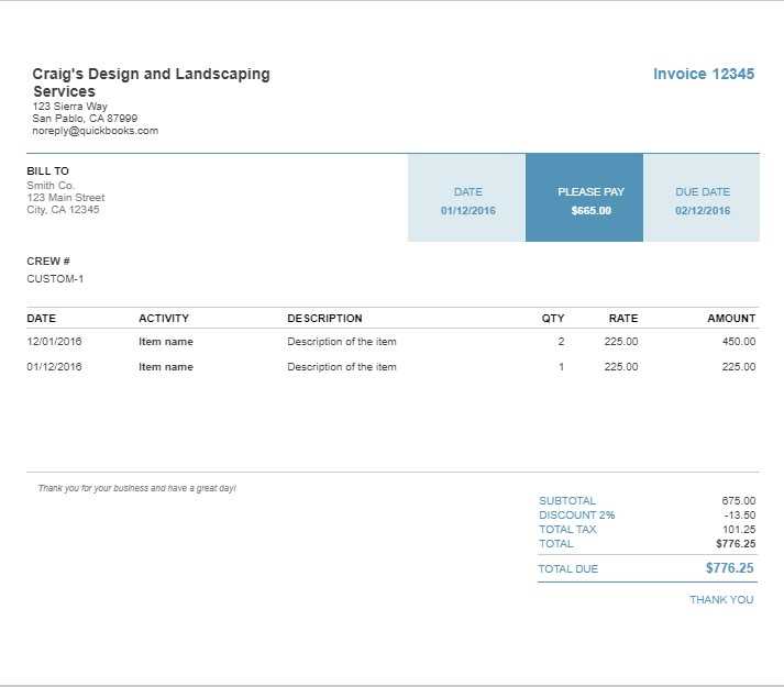 sample quickbooks invoice template