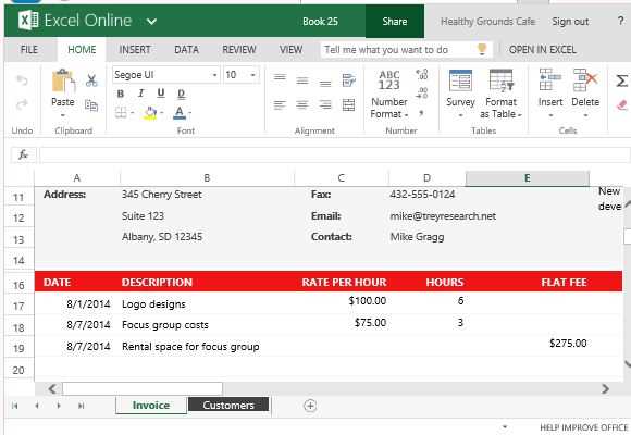 sample service invoice template excel