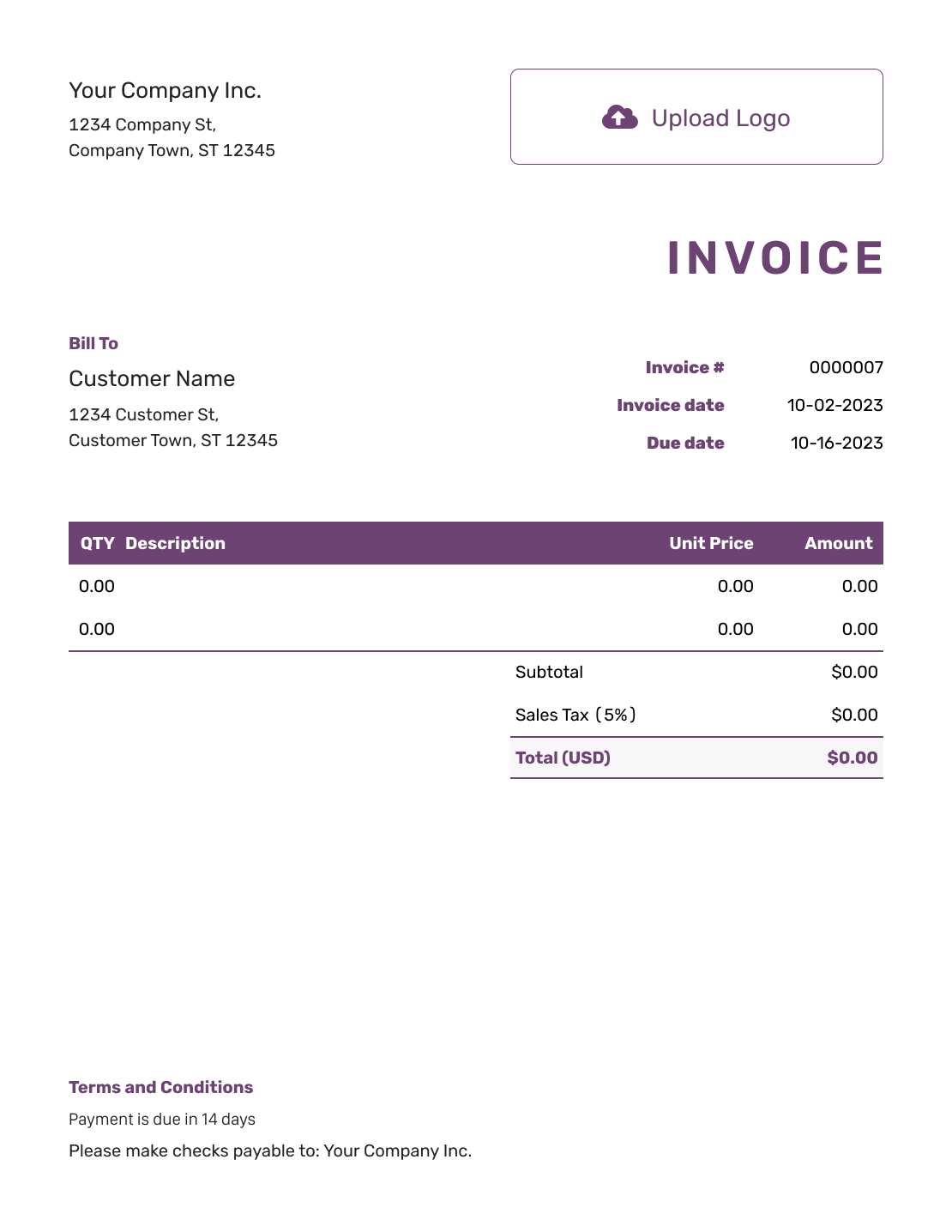 sample simple invoice template