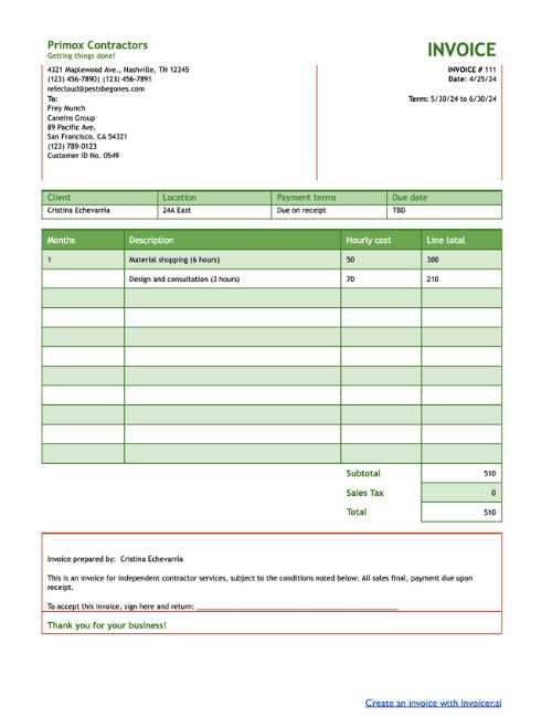 sample work invoice template