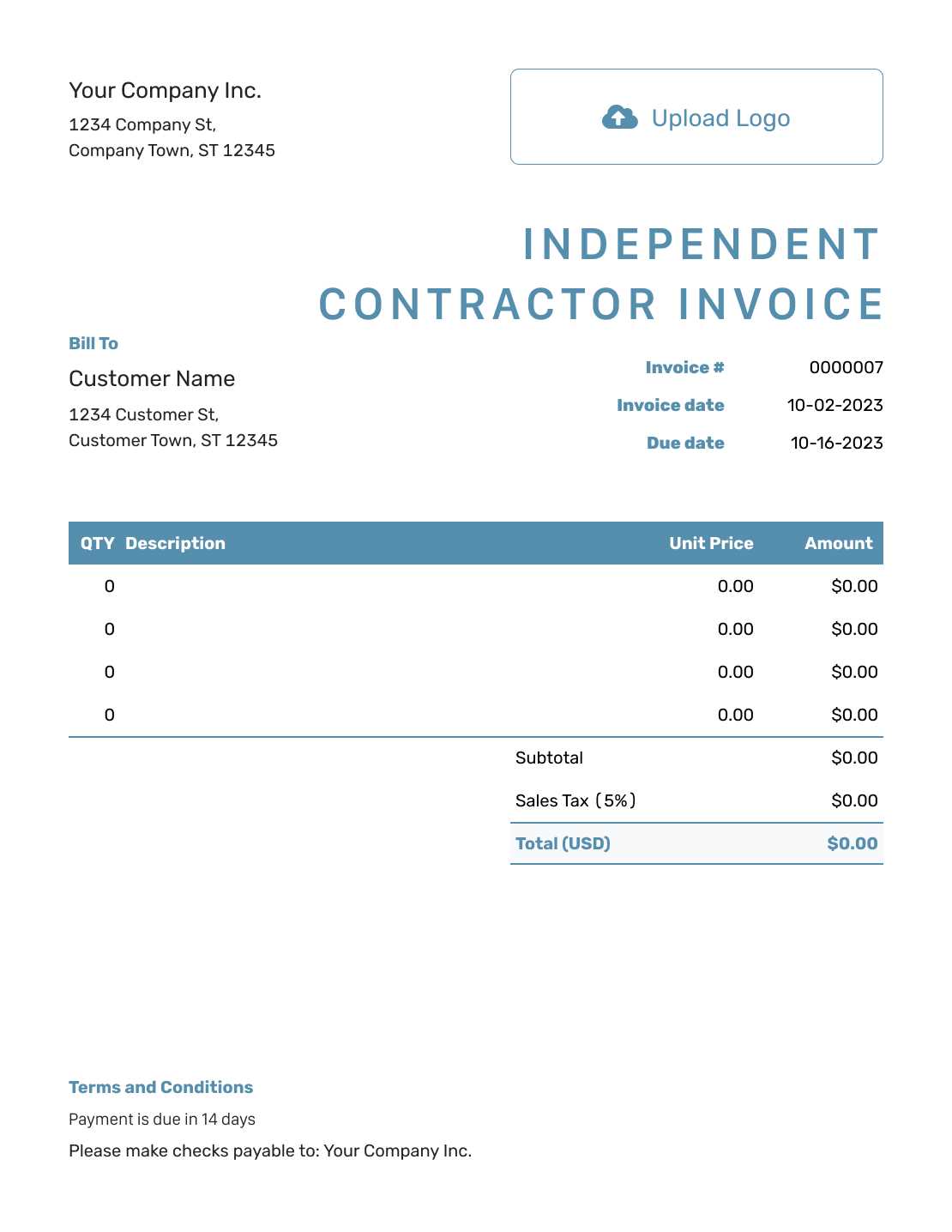 self employed blank invoice template