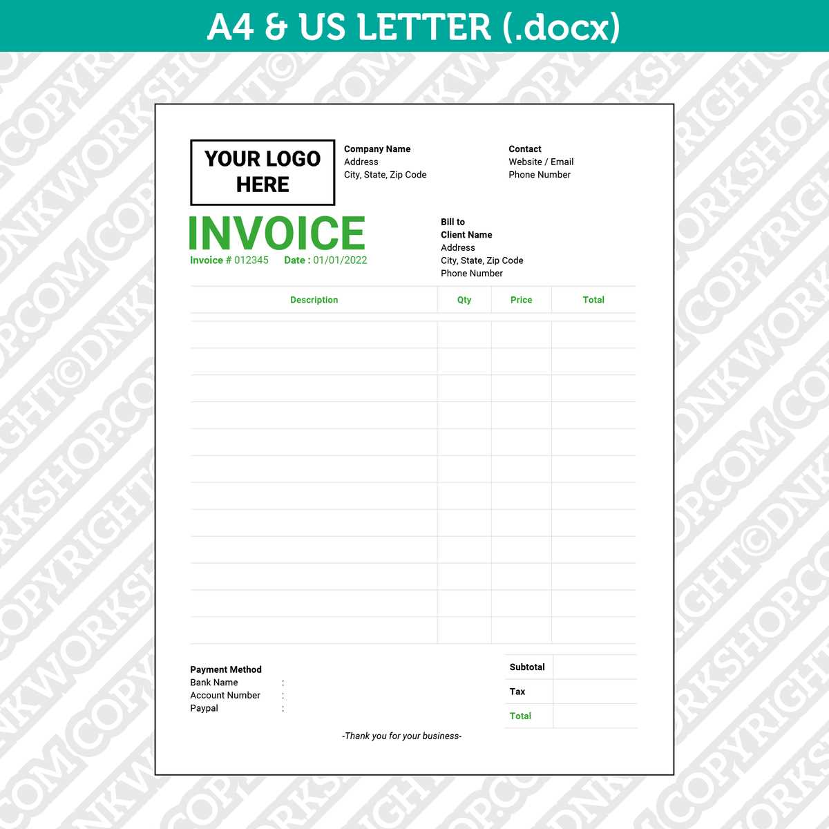 self employed blank invoice template