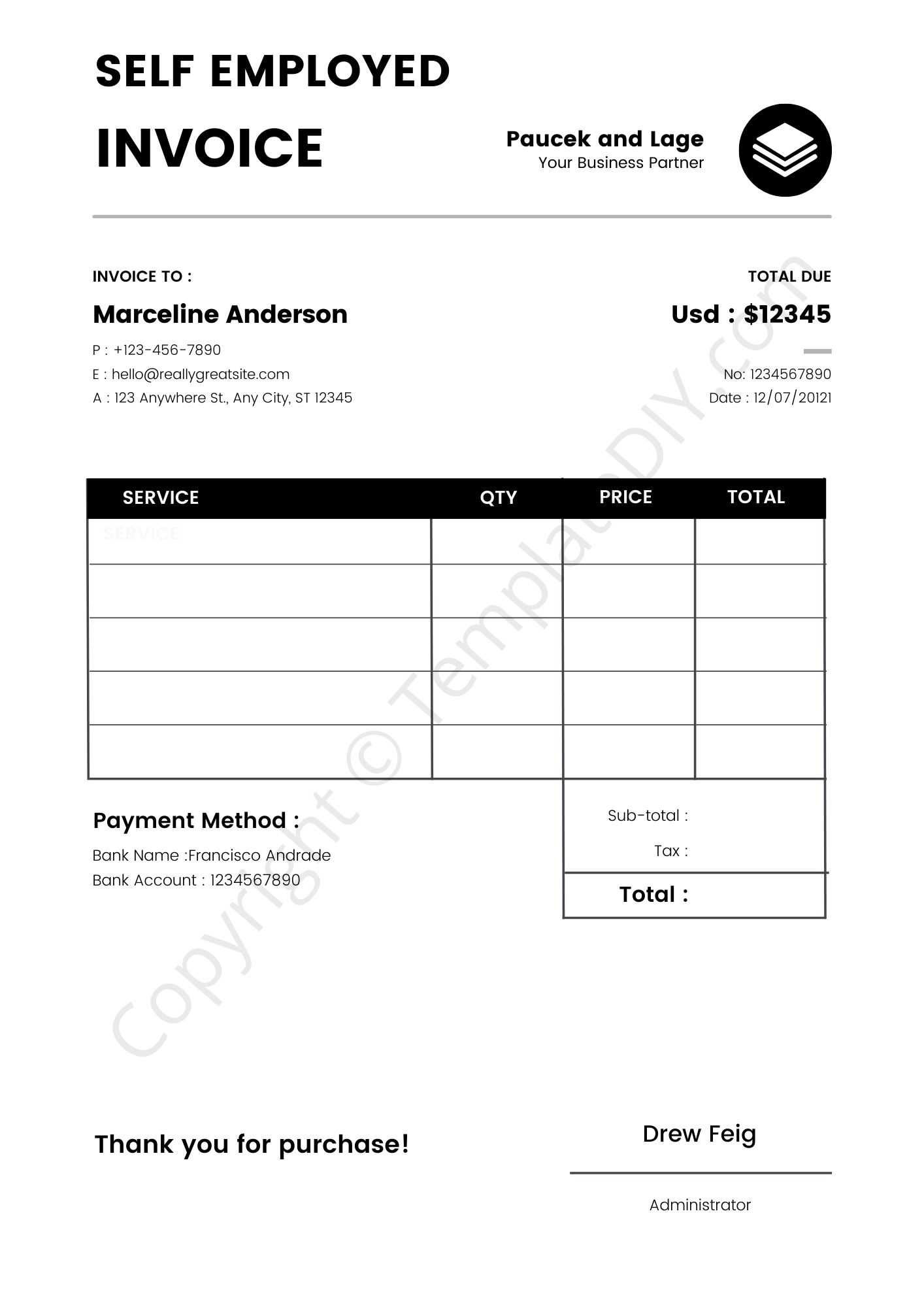 self employed blank invoice template