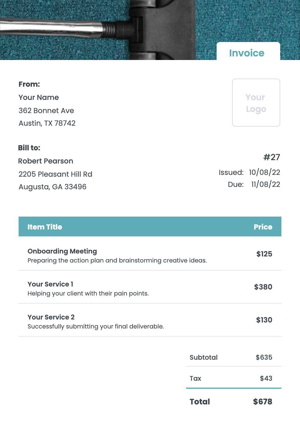 self employed cleaner invoice template