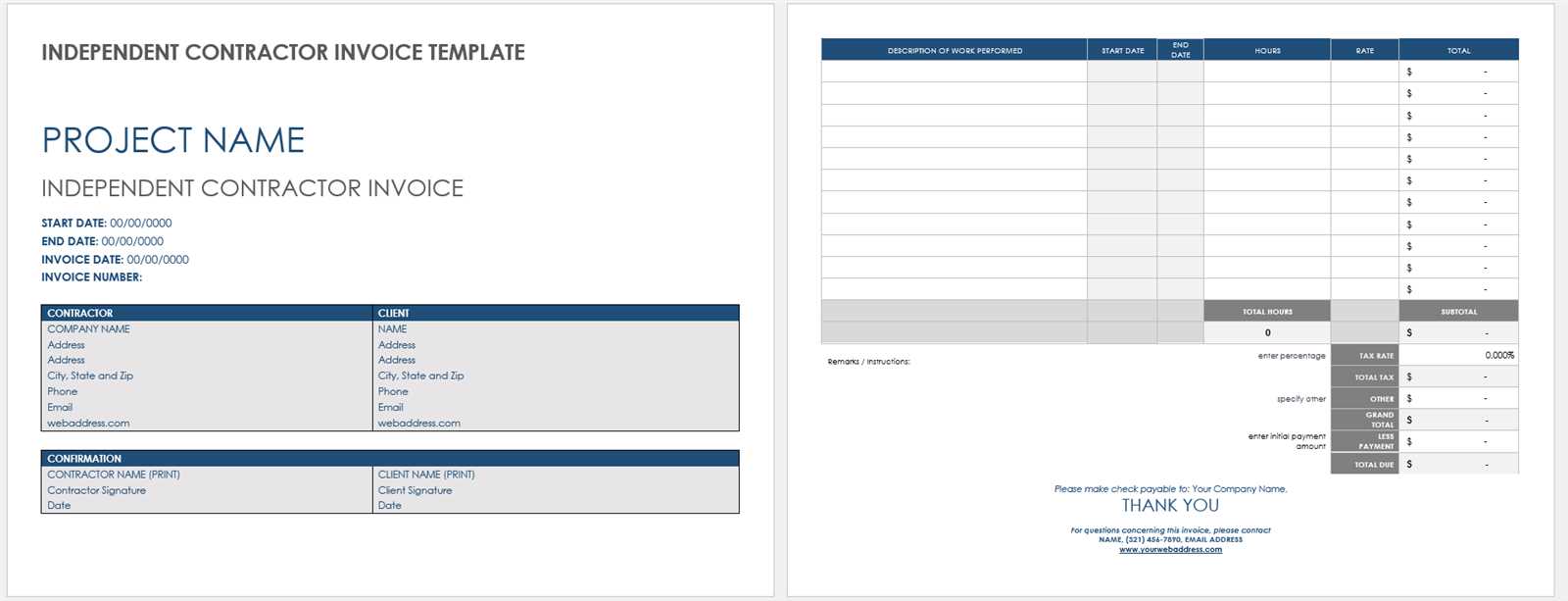 self employed contractor invoice template