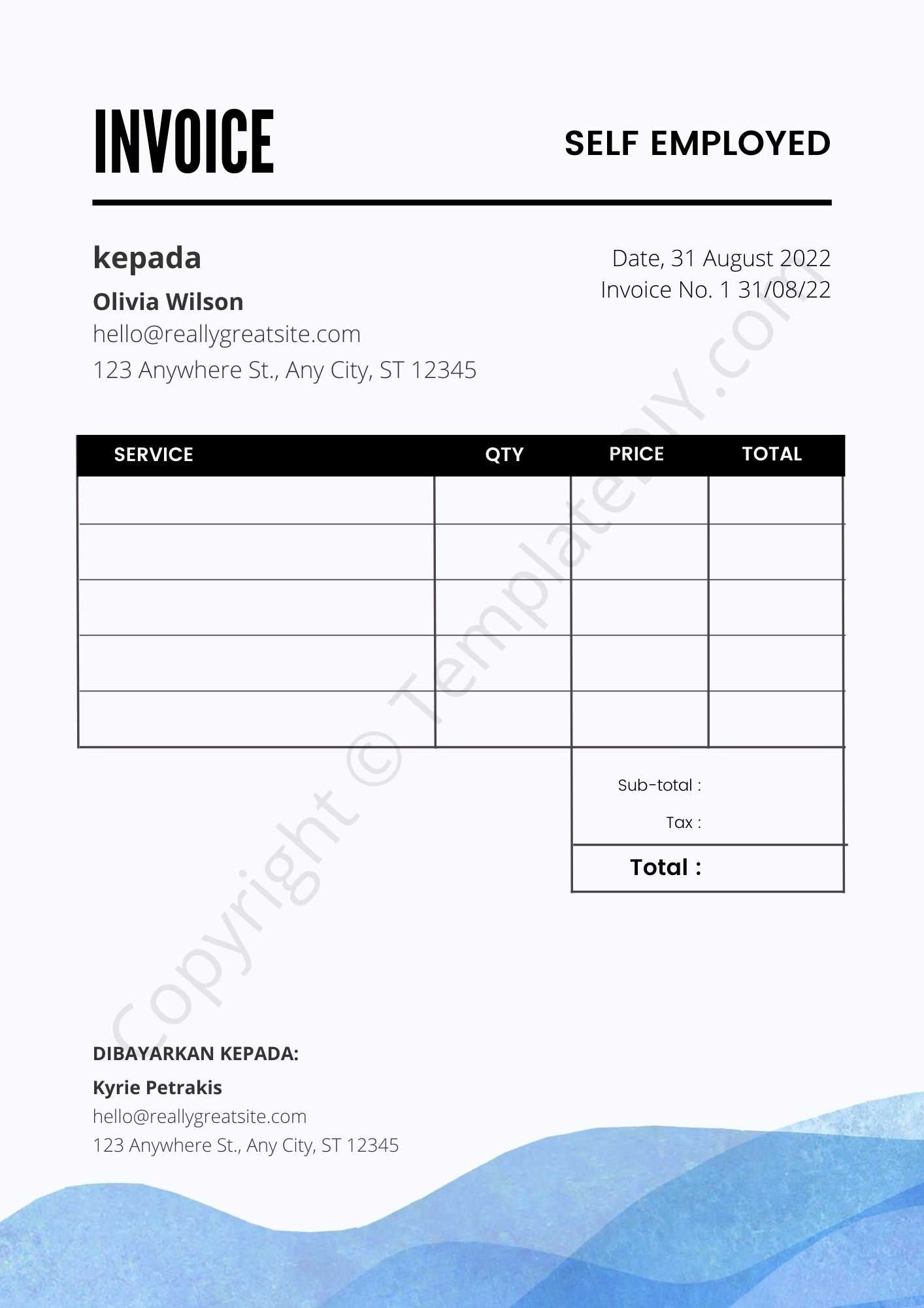 self employed contractor invoice template