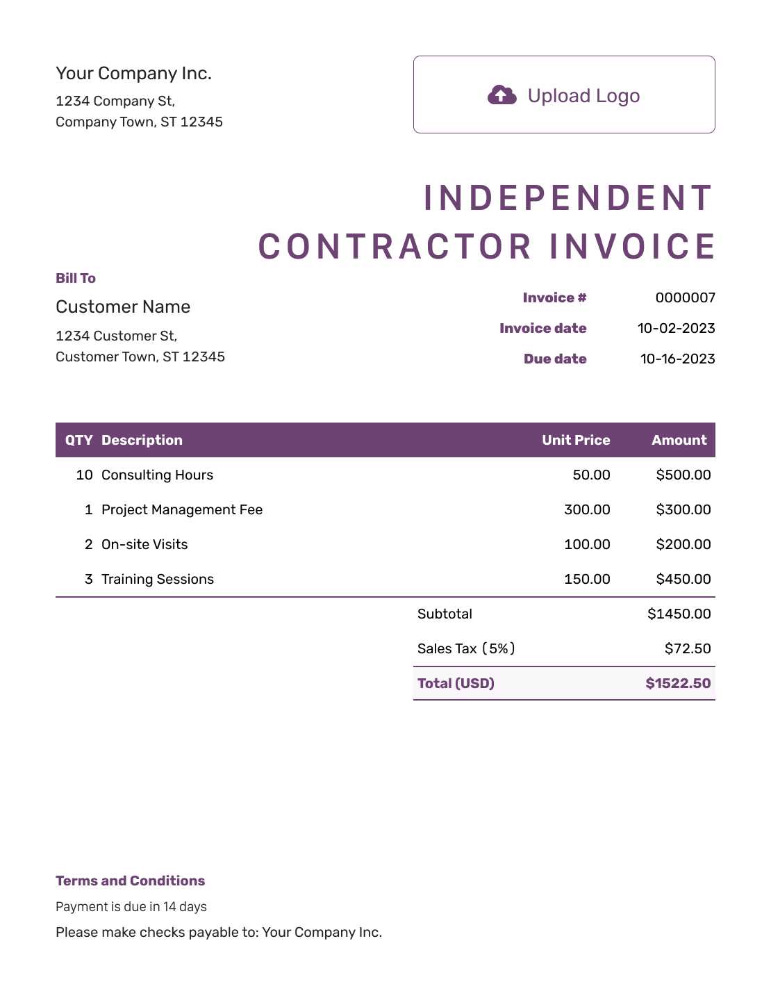 self employed electrician invoice template