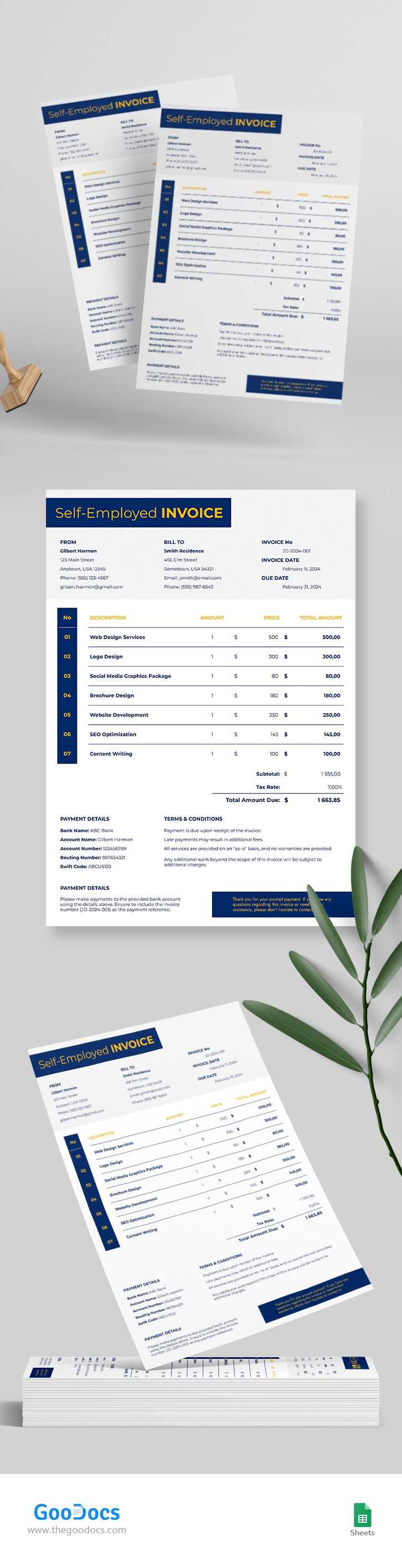 self employed hours invoice template
