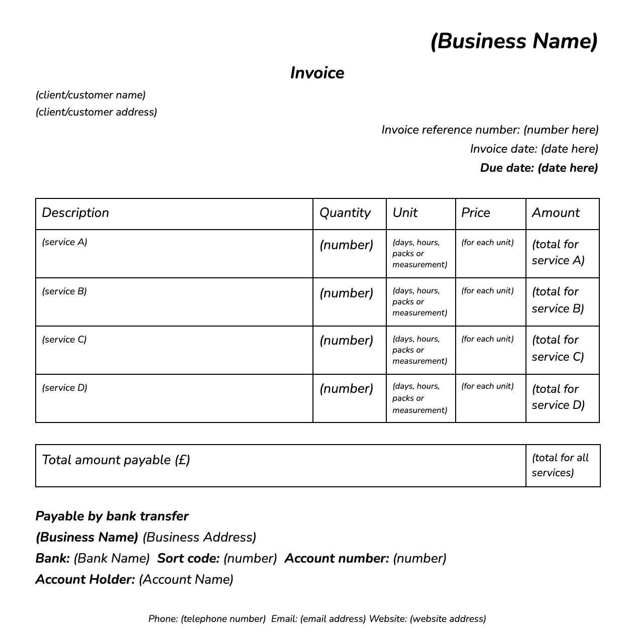 self employed invoice template hours worked