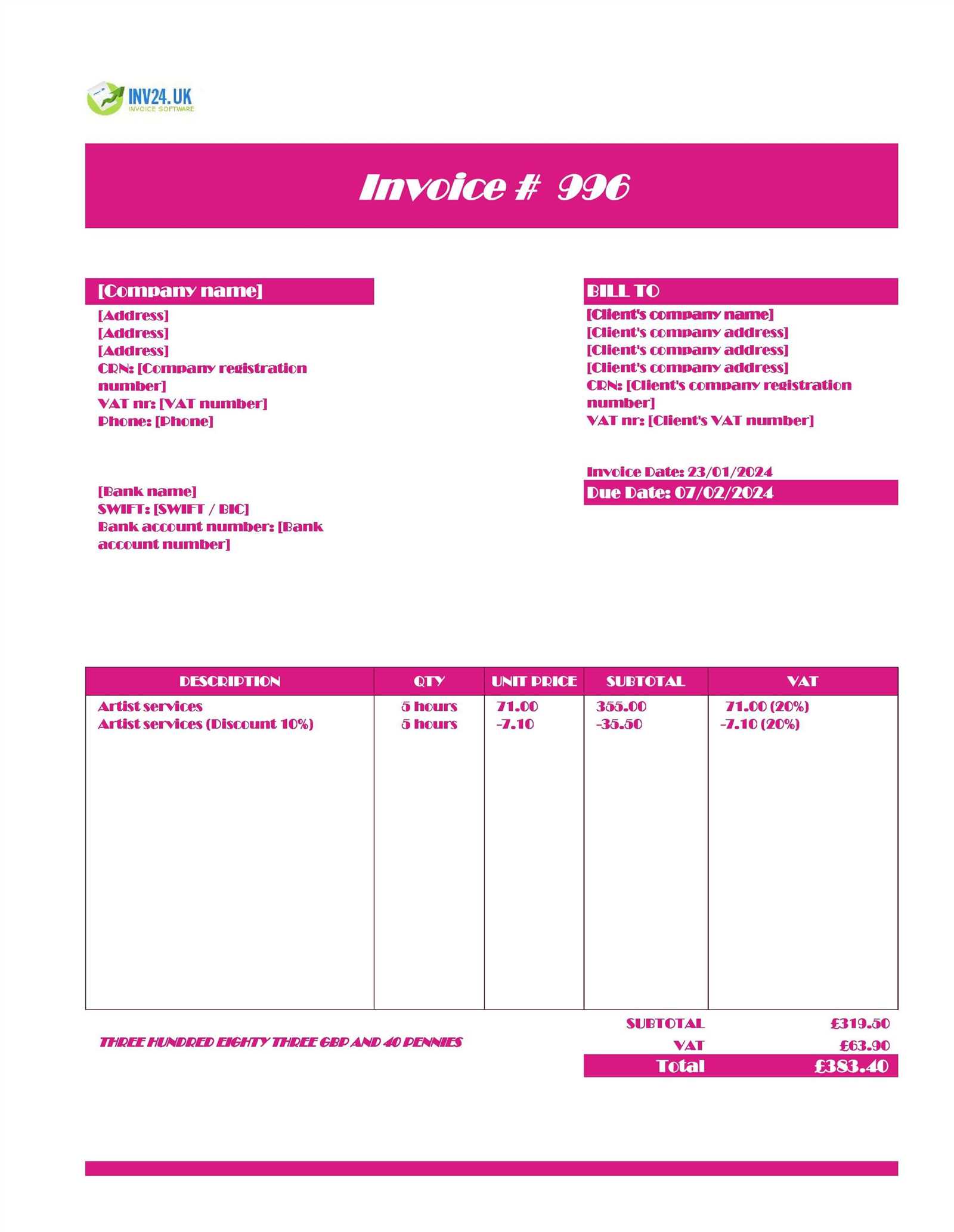 self employed invoice template uk