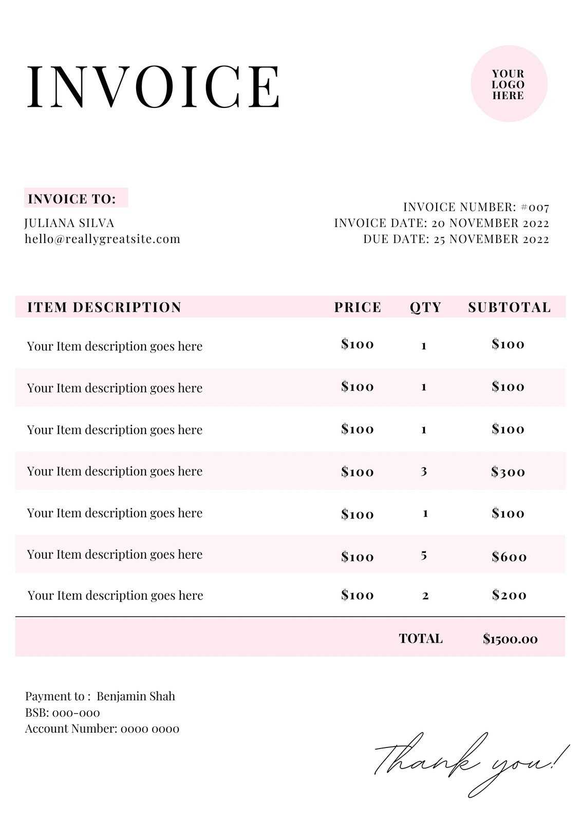 self employed invoice templates