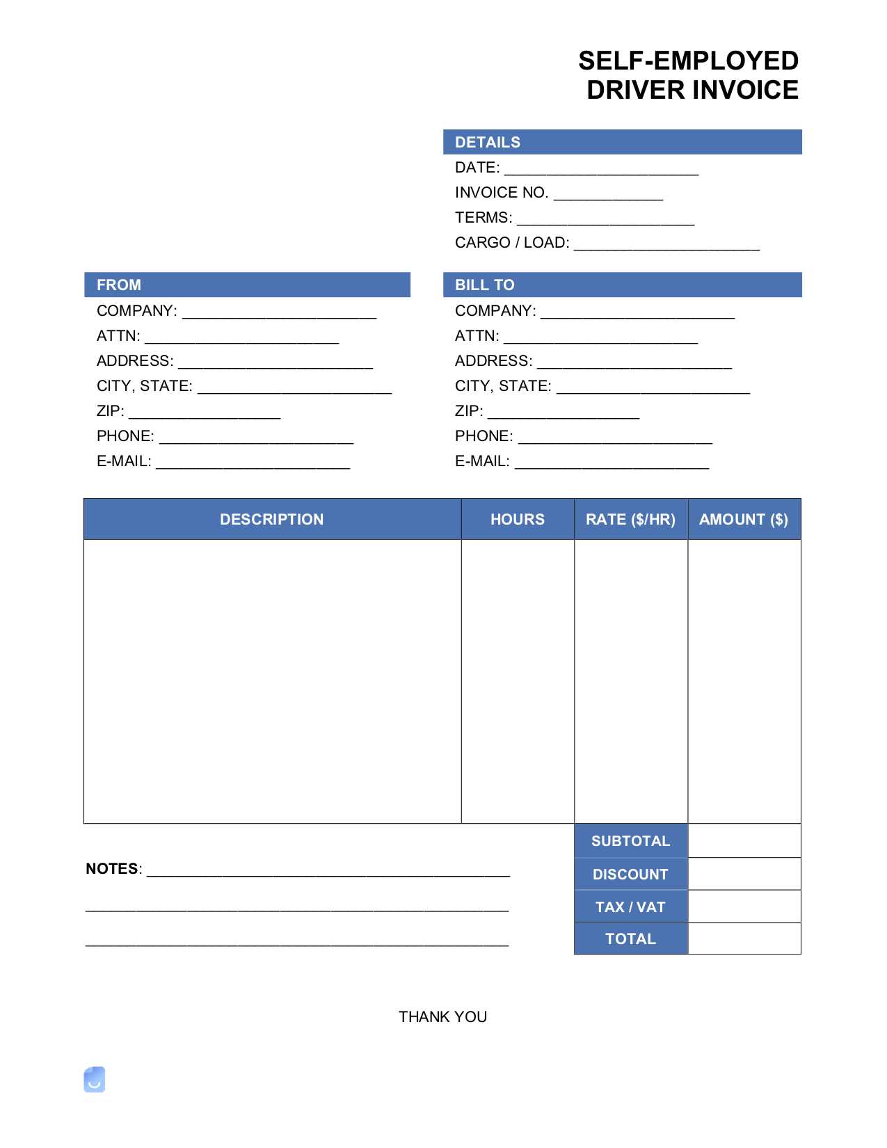 self invoice template