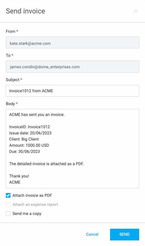 send invoice to client email template