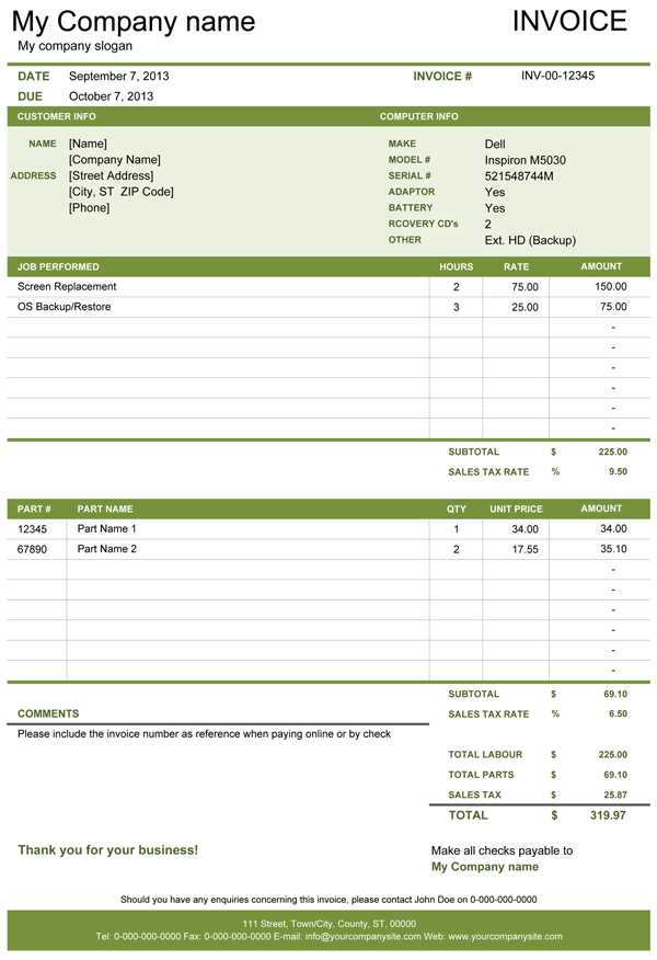 service billing invoice template