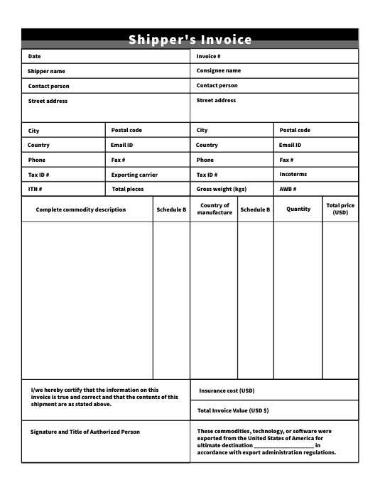shipping invoice template excel