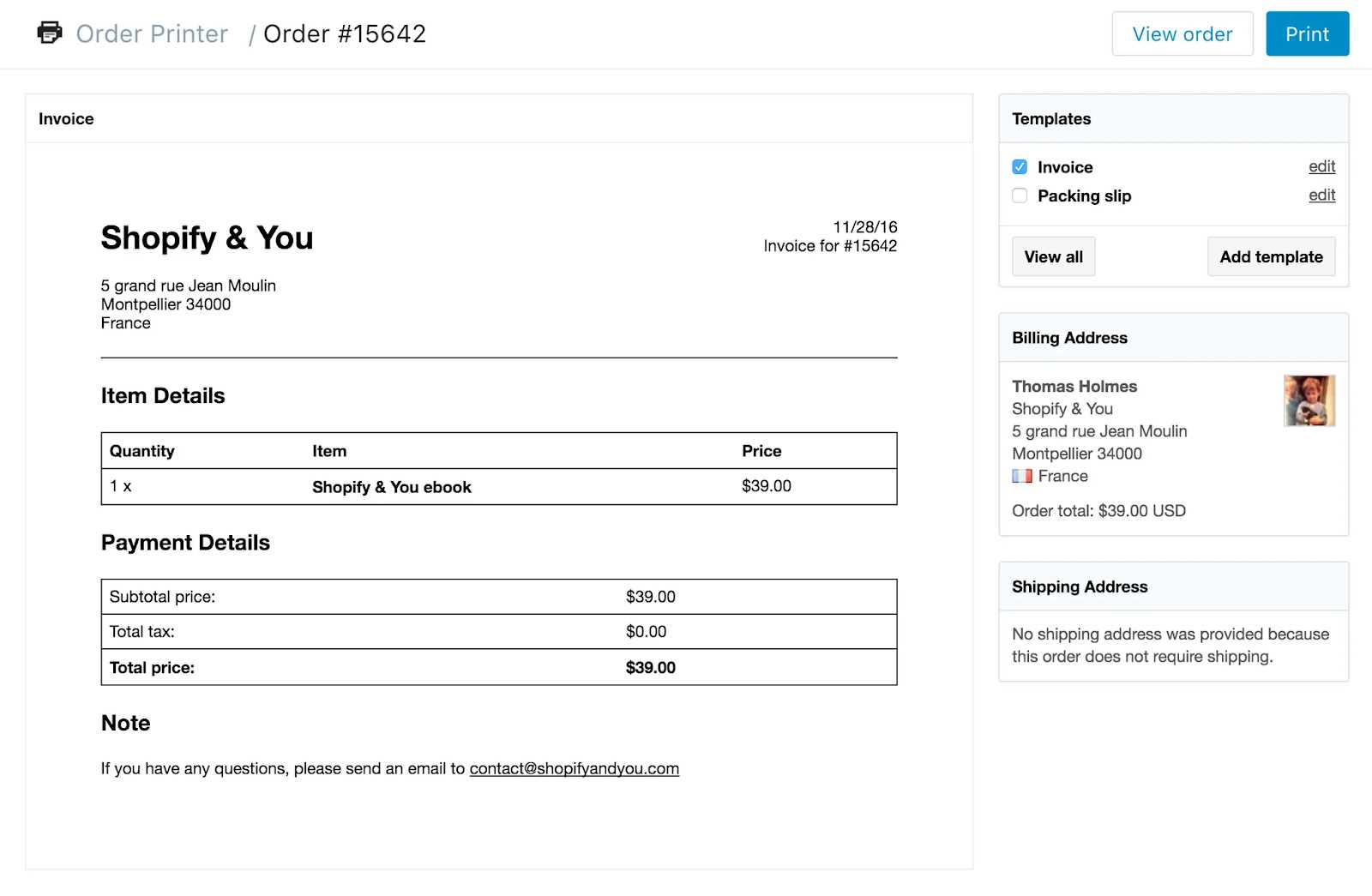 shopify invoice template html