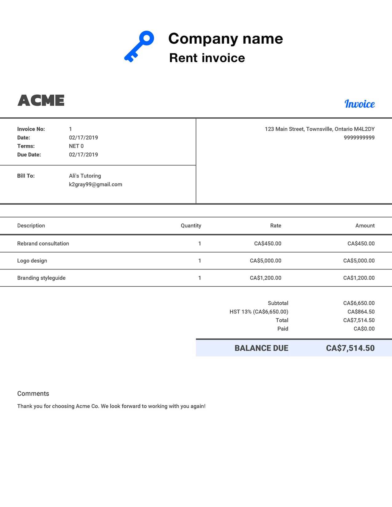 short term rental invoice template