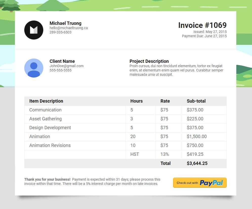 simple html invoice template free