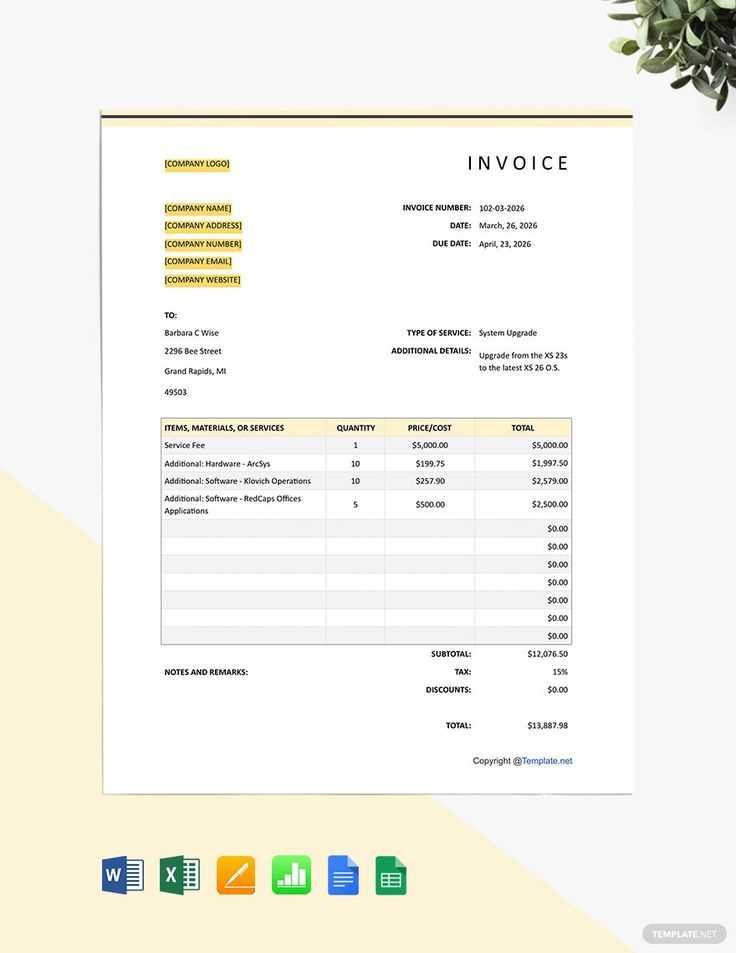 software invoice template excel