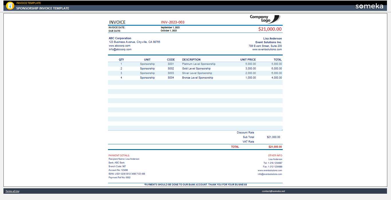 sponsorship invoice template excel