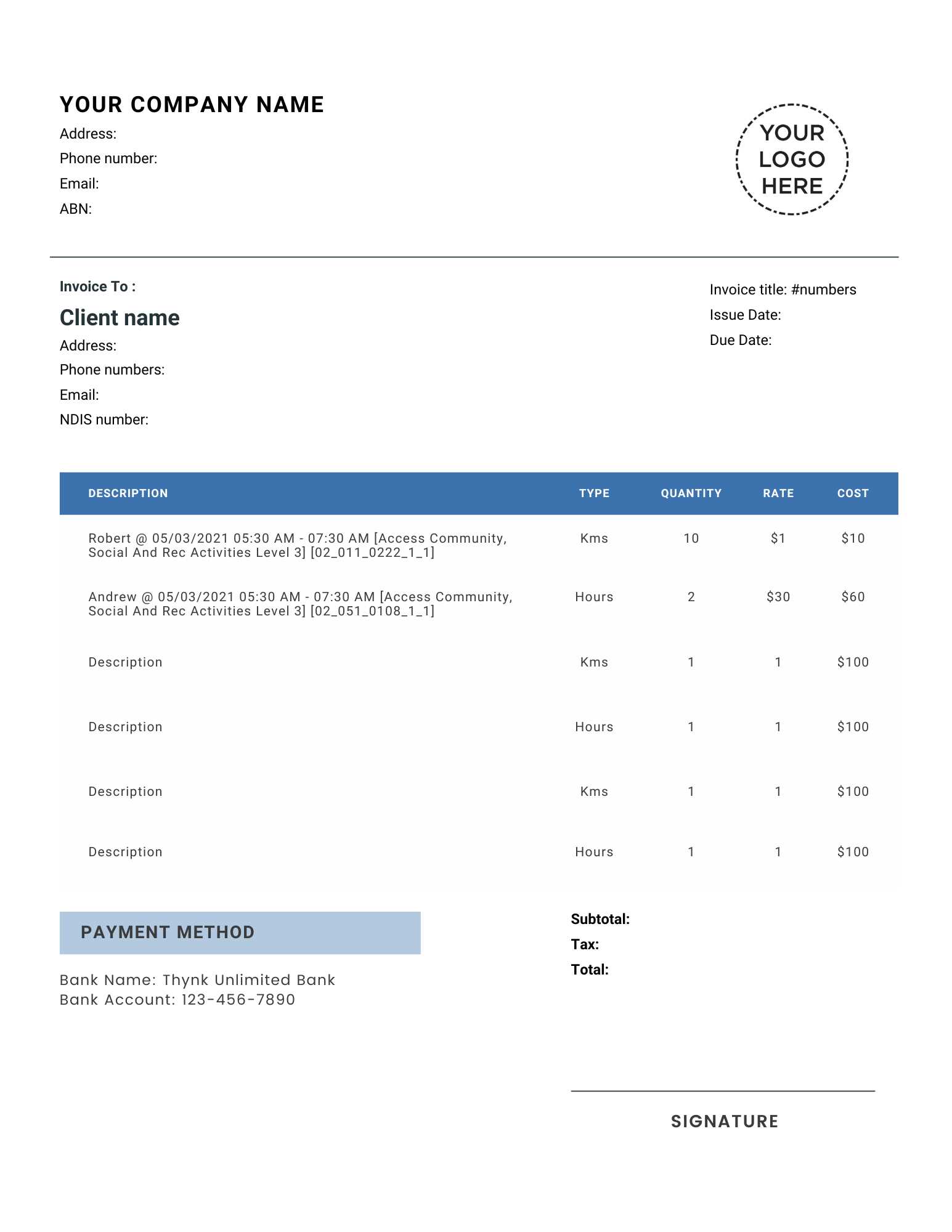 tailoring invoice template