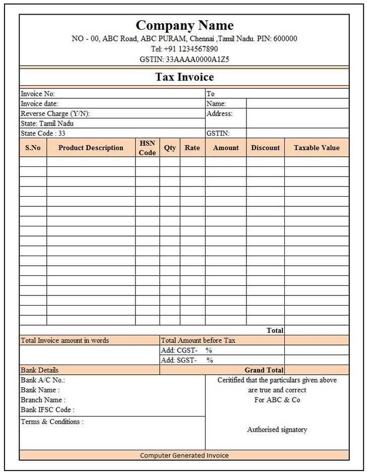 tax invoice template excel