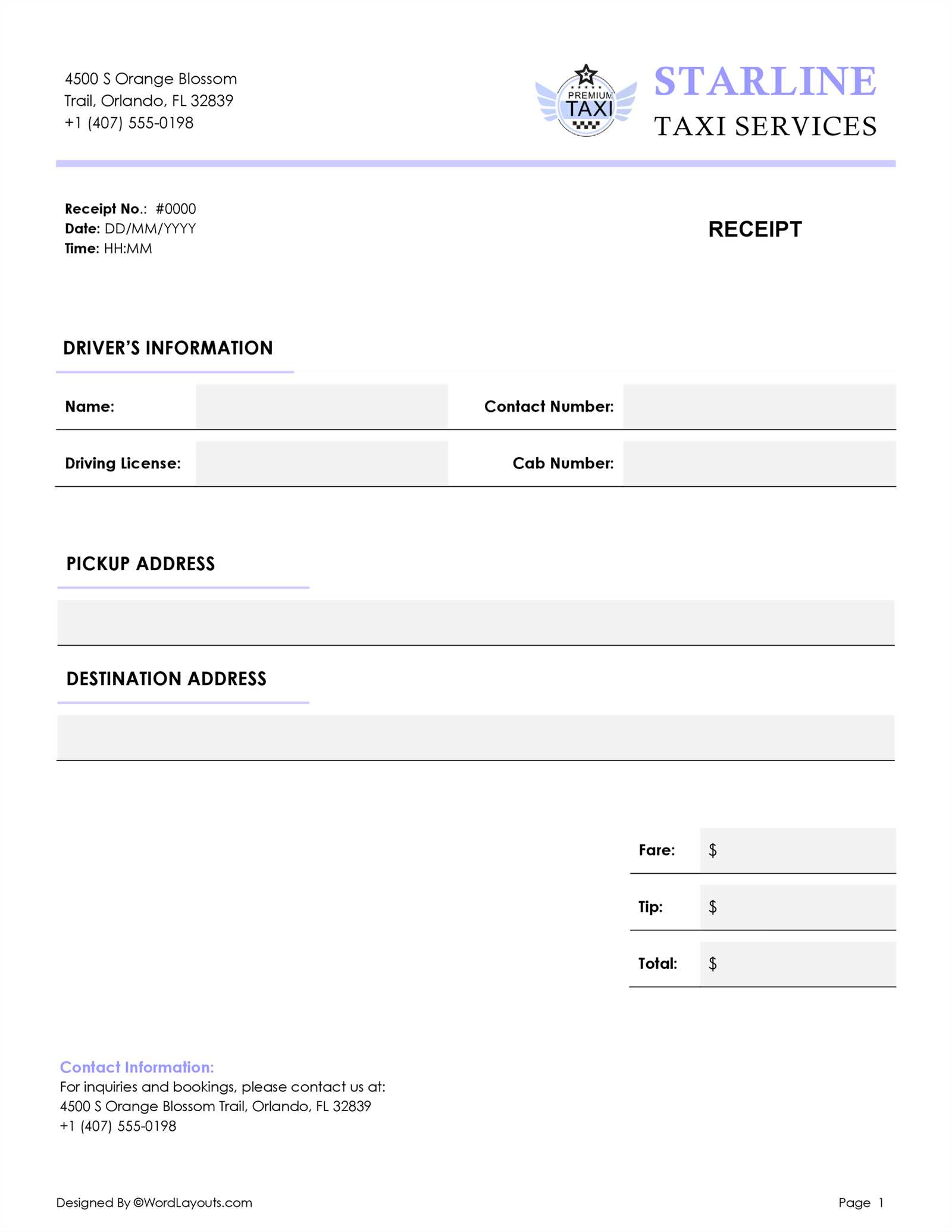 taxi invoice template word