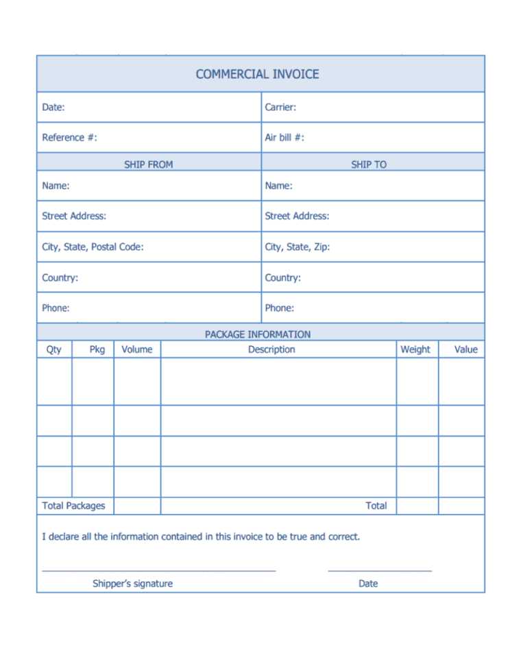 template commercial invoice