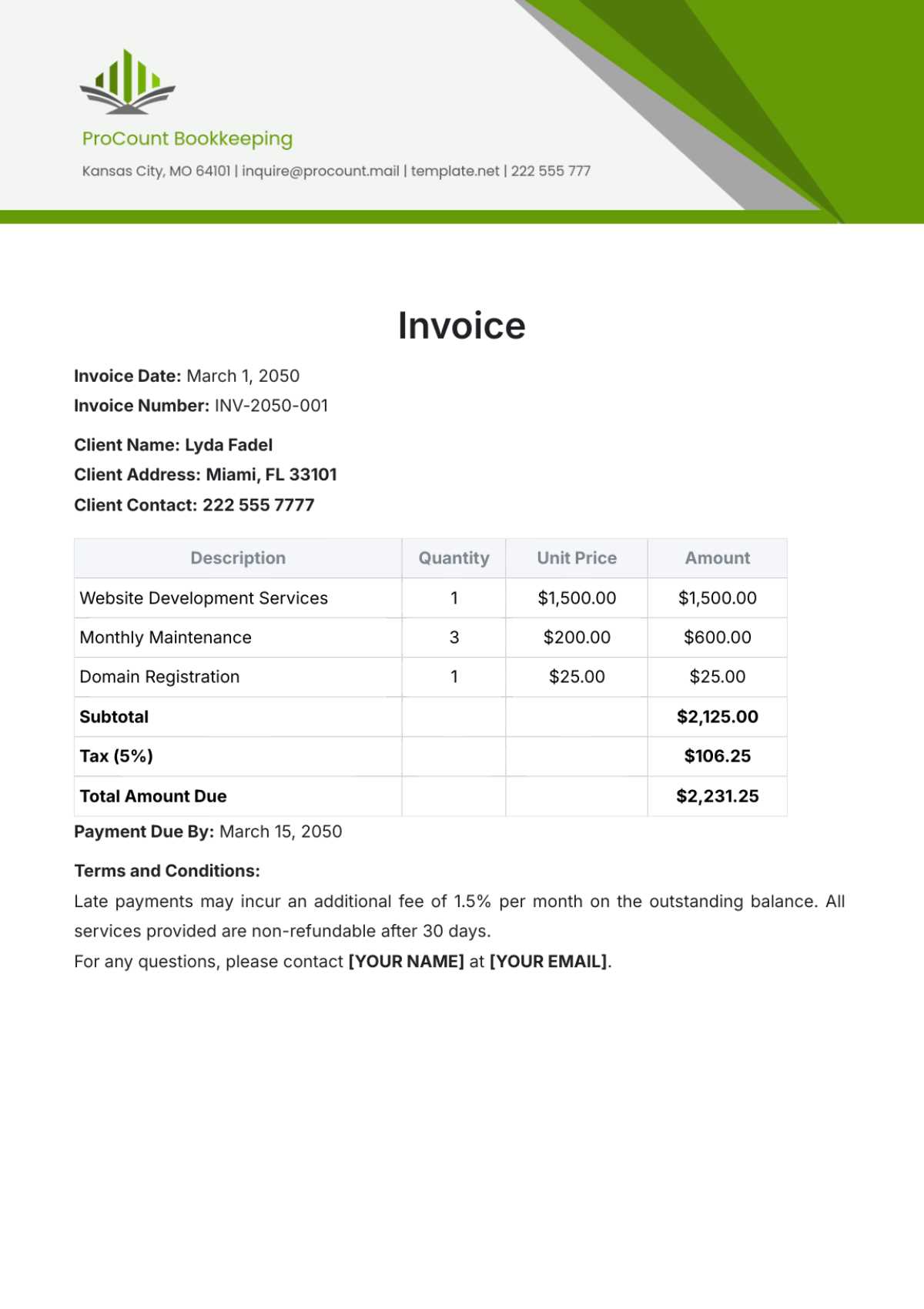 template for billing invoice