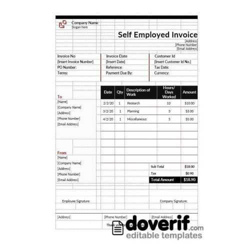 template for self employed invoice