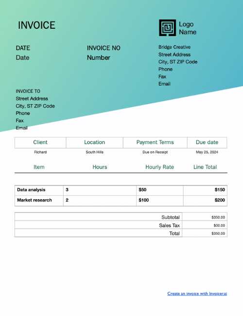 template for self employed invoice