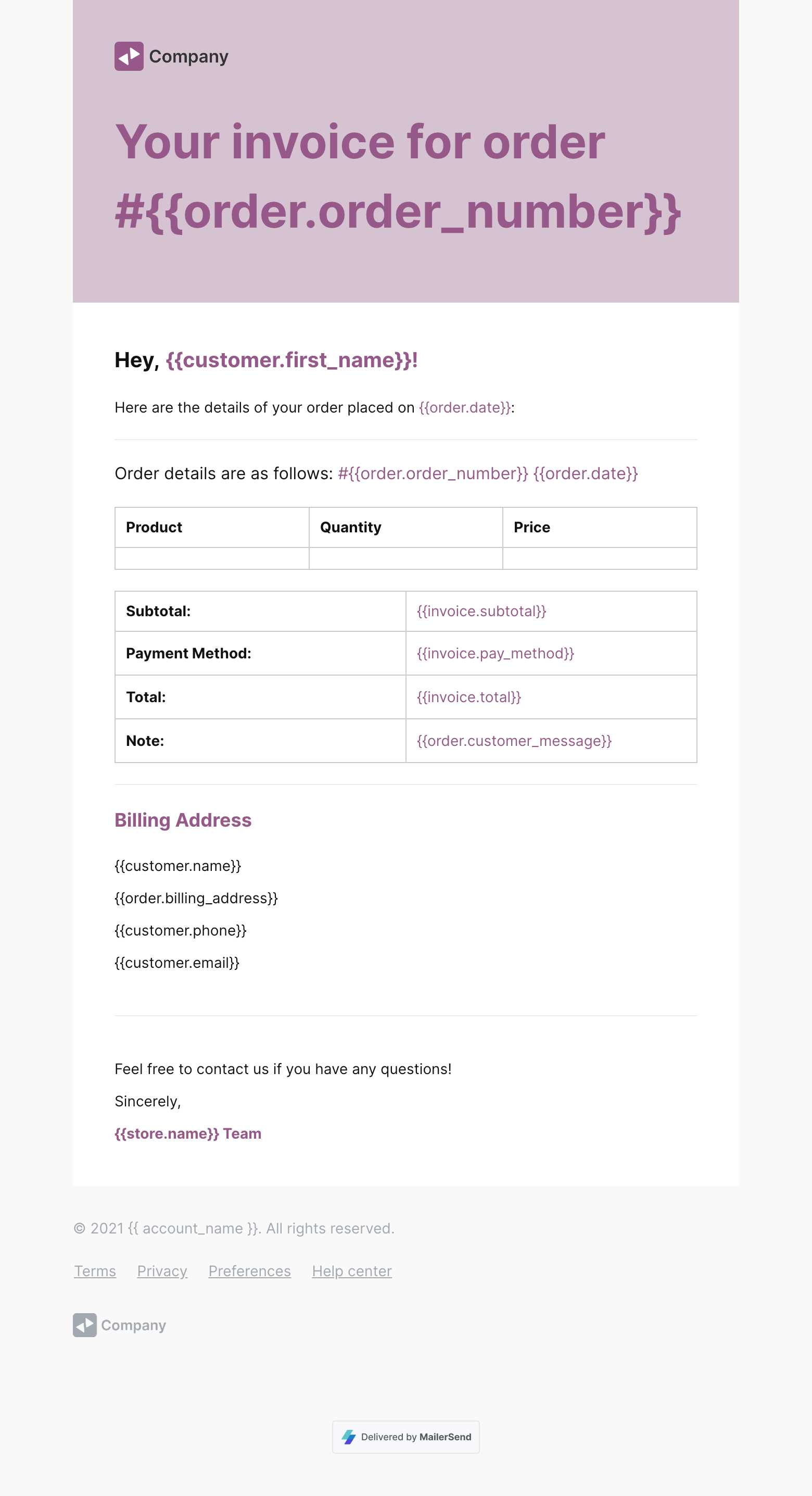 template invoice email