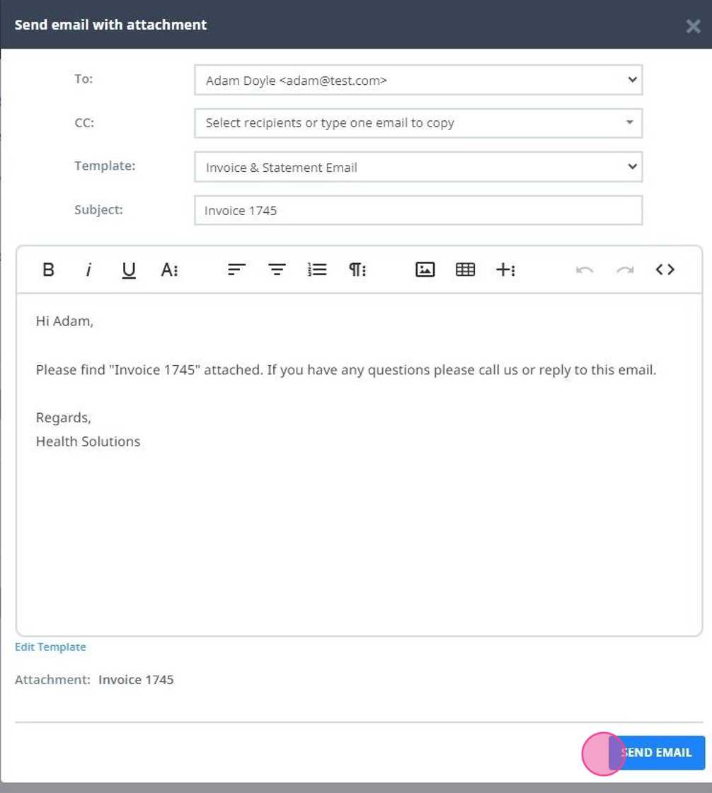 template invoice email