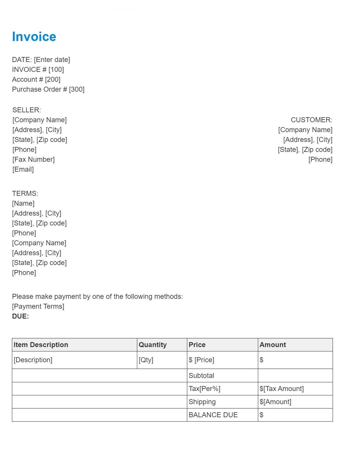 template sample invoice