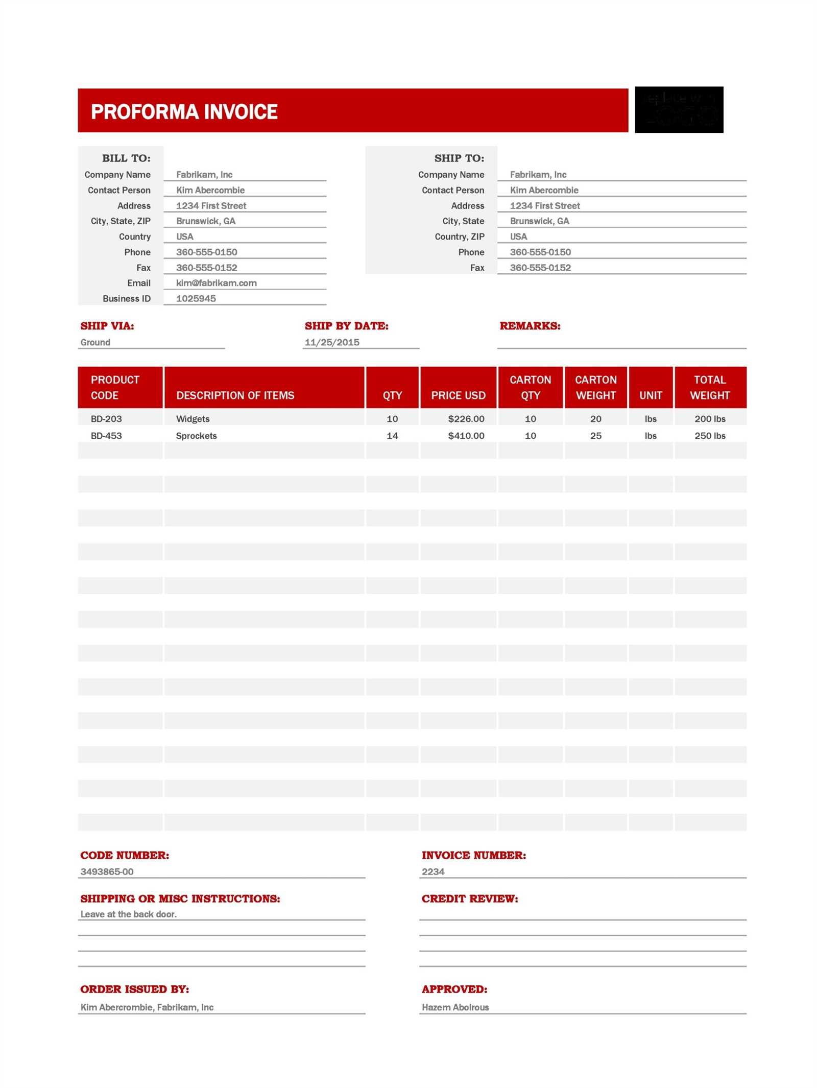 tnt proforma invoice template