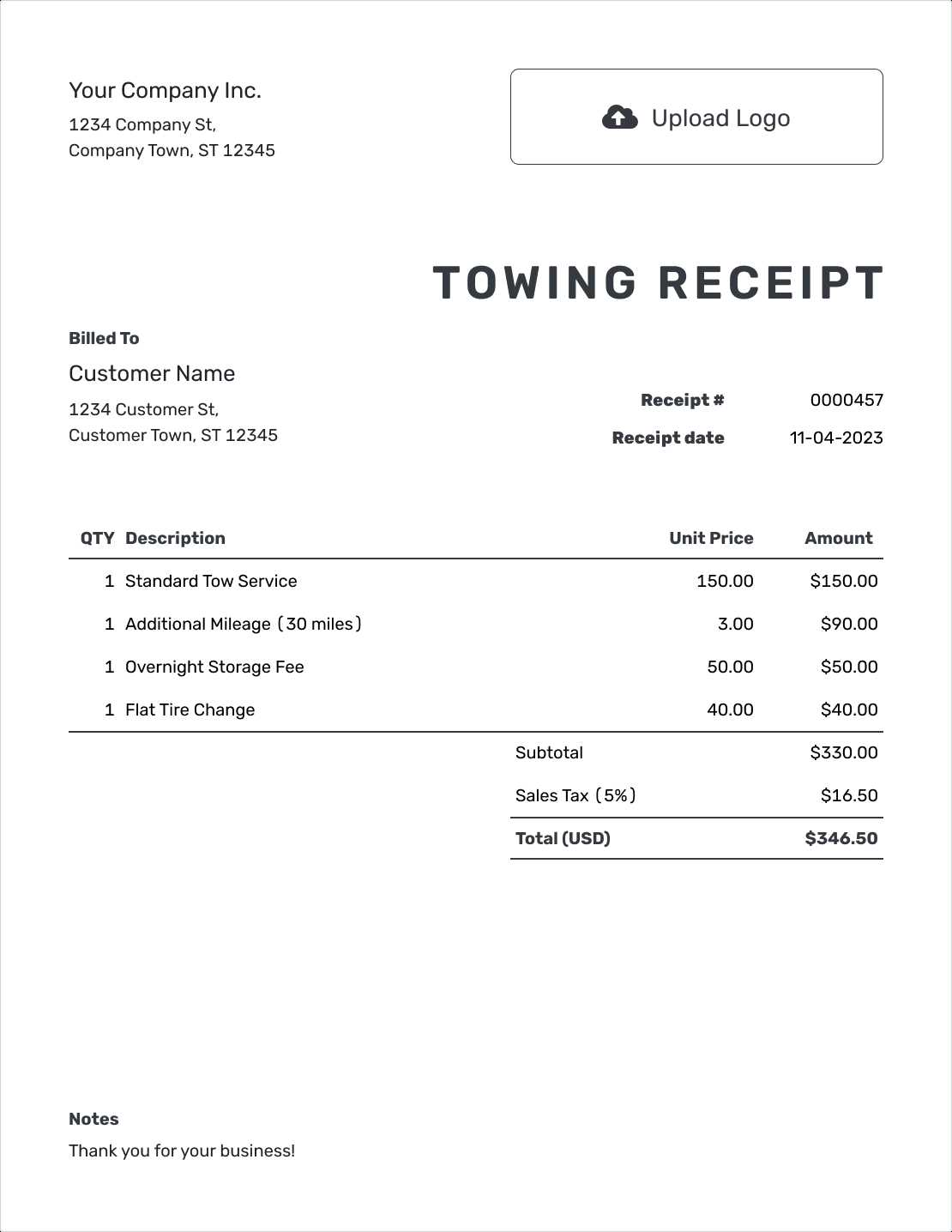 tow invoice template