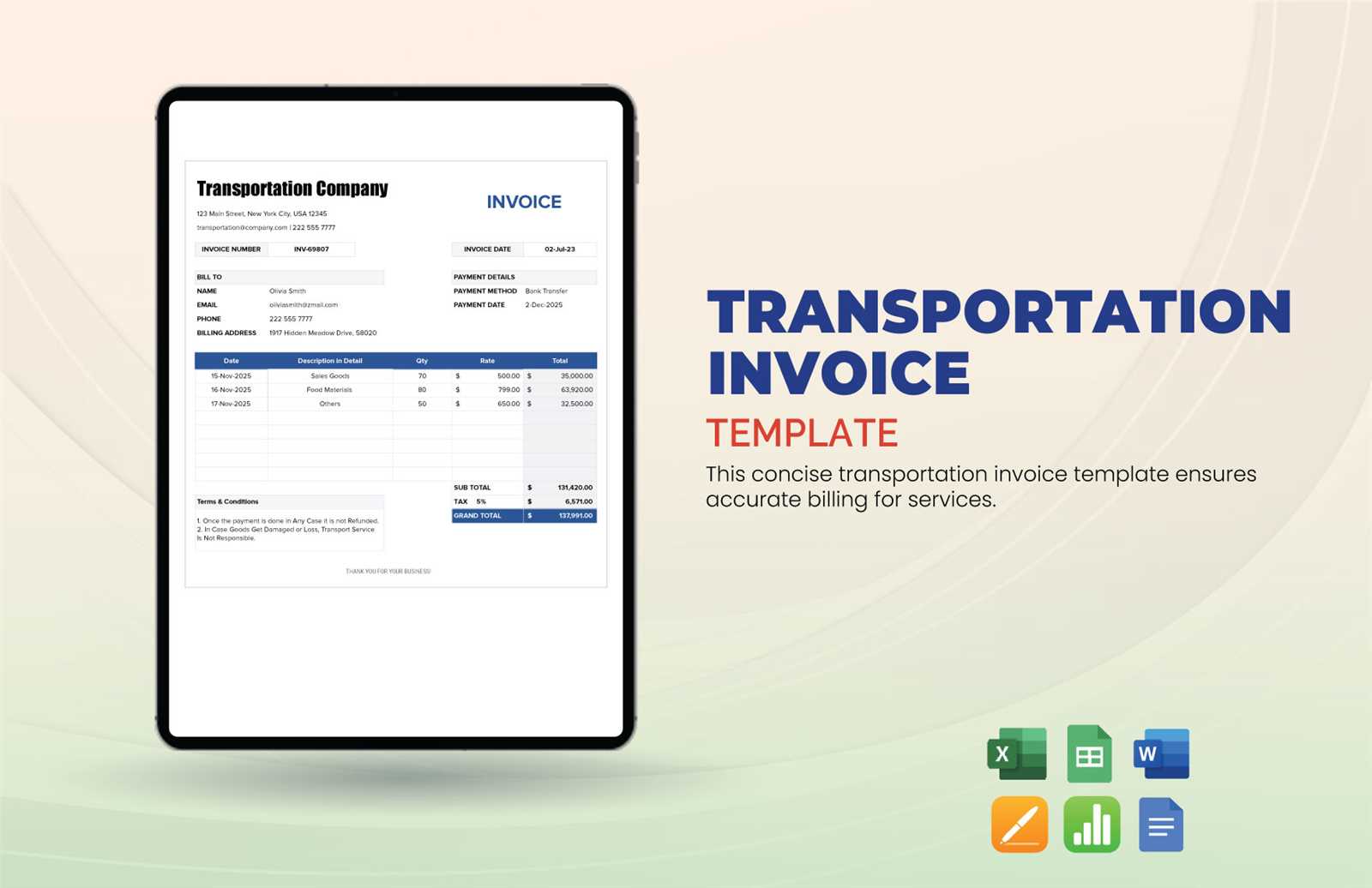 transport invoice template excel