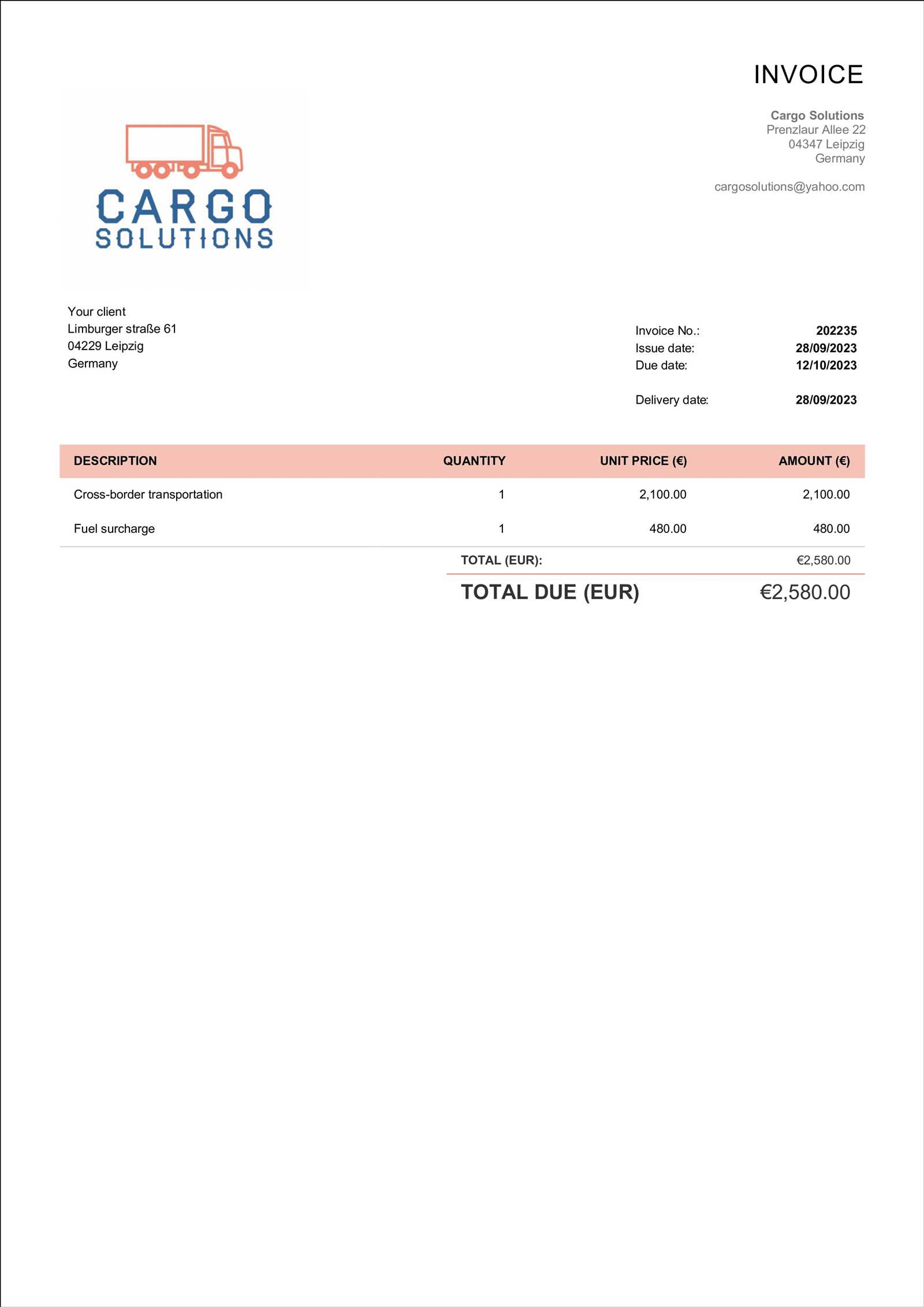 transport invoice template excel