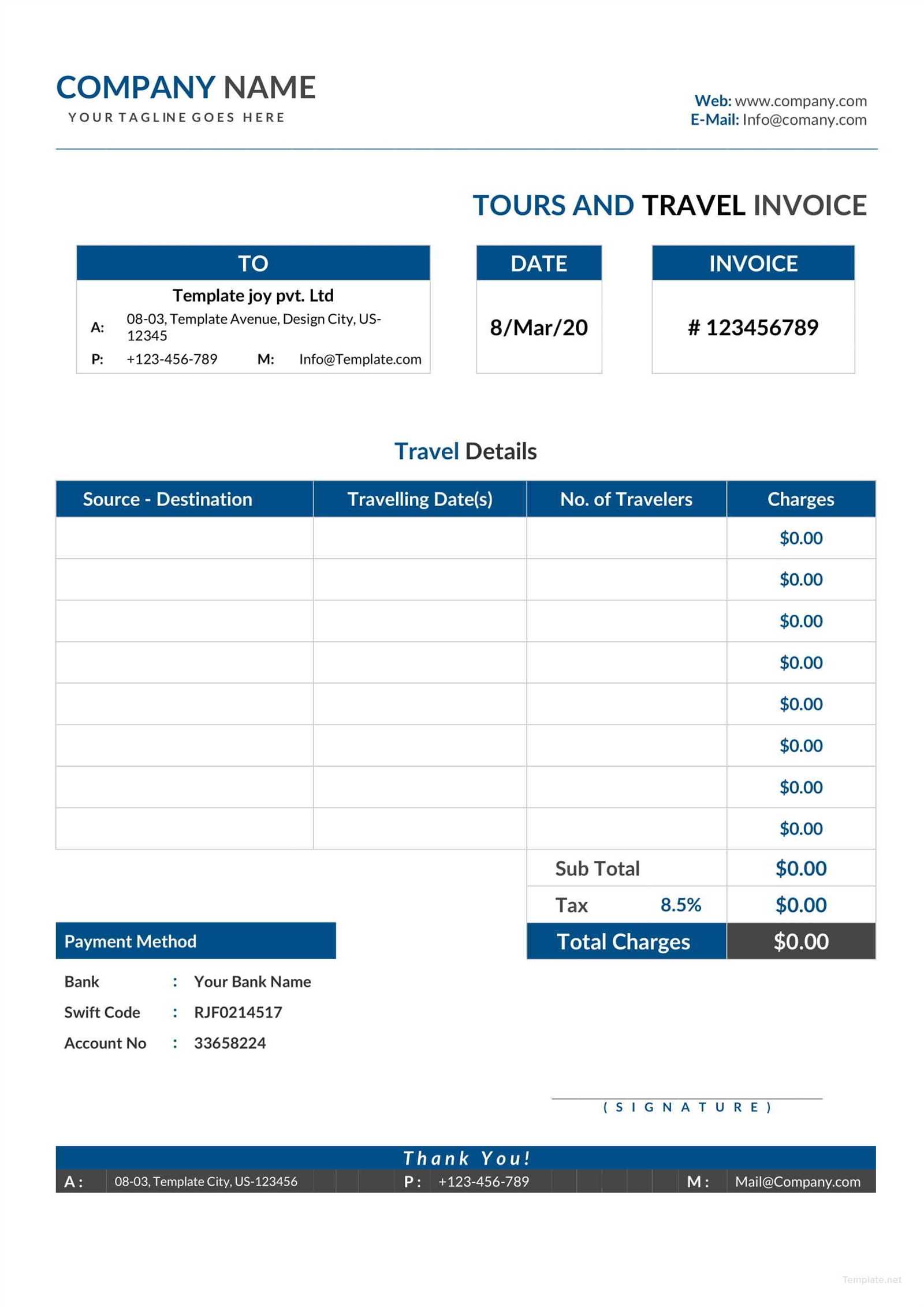 travel invoice template free