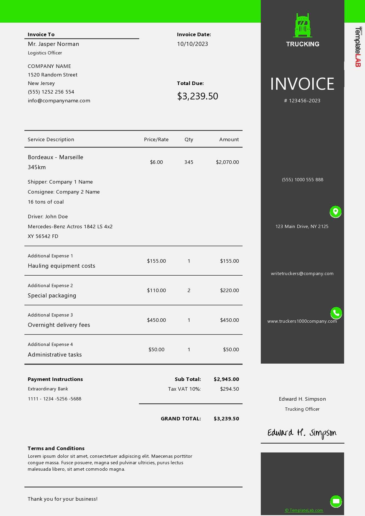 trucker invoice template